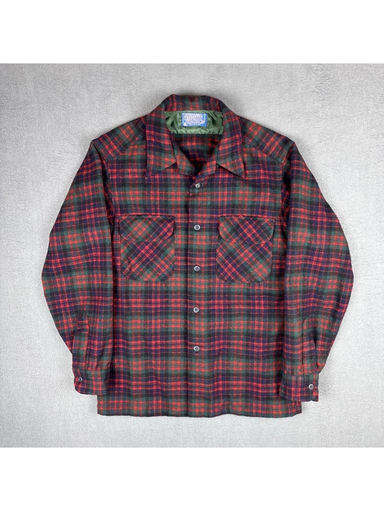 Vtg 60s Pendleton Board Shirt Mens M Red Green Yellow Plaid Wool Loop Collar Usa